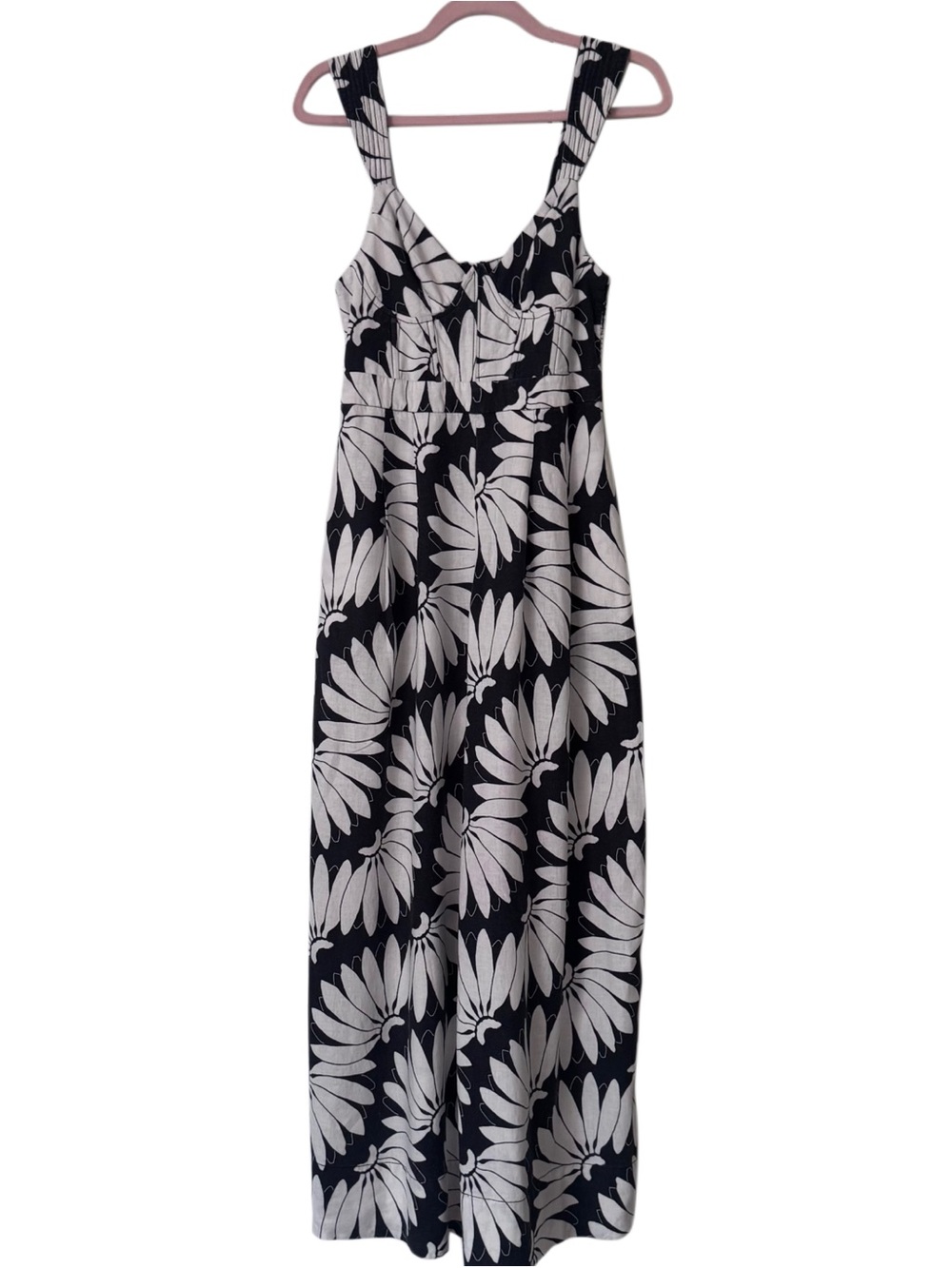 FARM RIO COPACABANA BLACK & WHITE FLORAL WIDE LEG JUMPSUIT SIZE SMALL - Picture 5 of 9